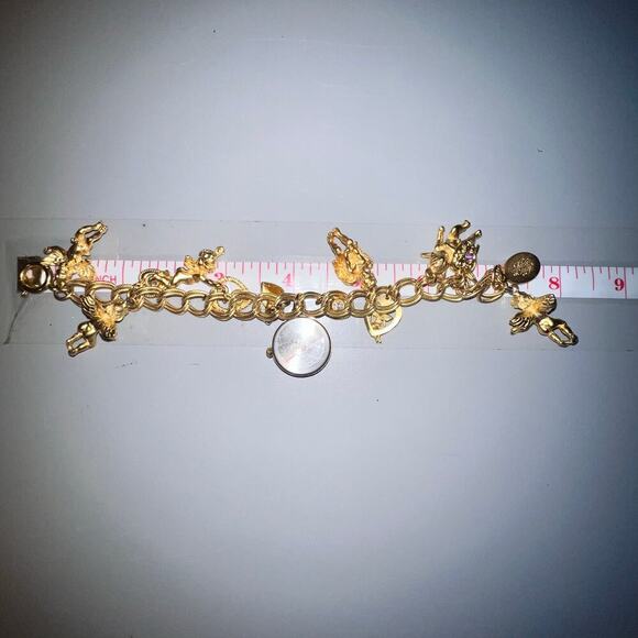 Vintage Kirks Folly Secret Of The Seven Angels Goldtone Charm Watch Bracelet SZ7 - Picture 15 of 16